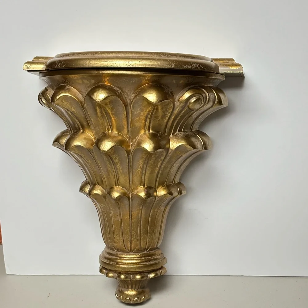 Vintage Antique gold molded resin Hollywood Regency Wall pocket planter Shelf